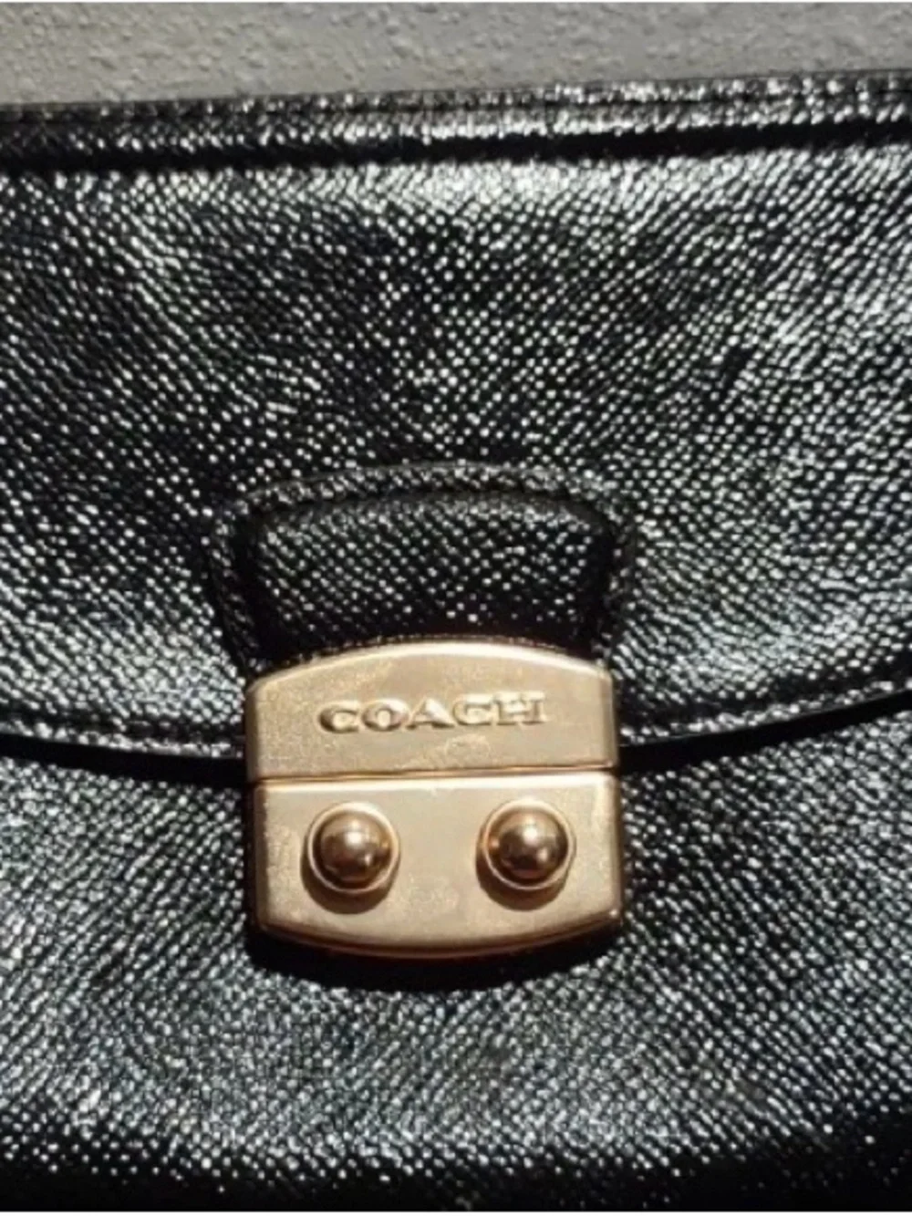 Coach Black Leather Clutch with Gold-Tone Push Lock